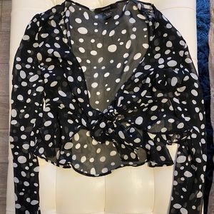cropped sheer polka dot top